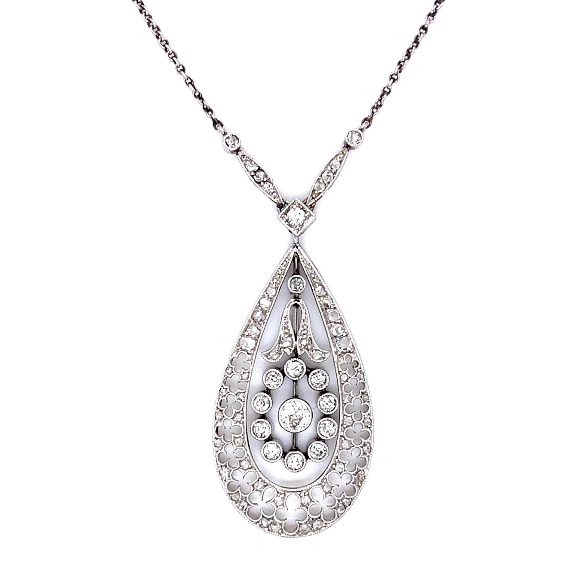 Original Art Deco 1.36ct Diamond PT+14KW Pendant 8.57g 18"