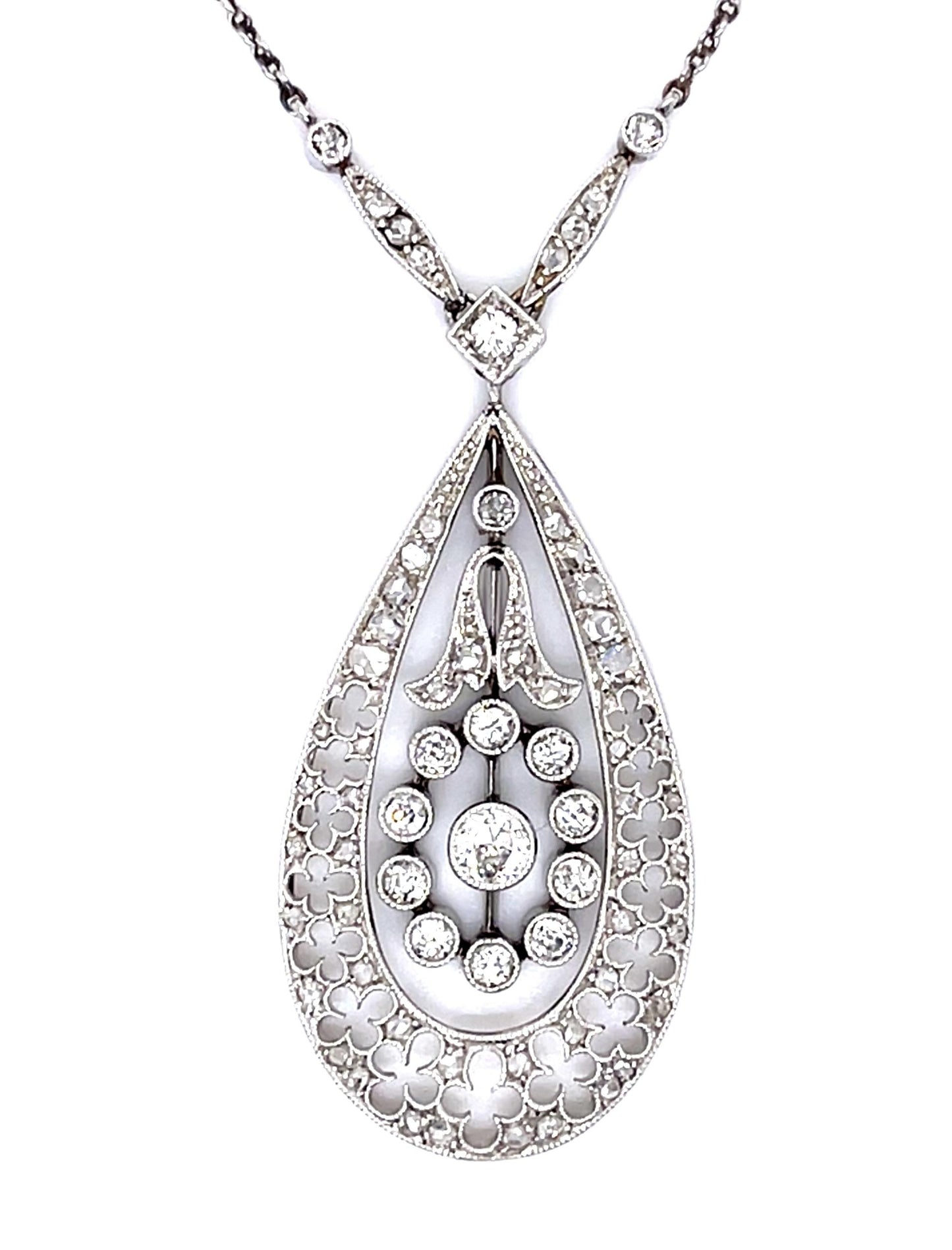 Original Art Deco 1.36ct Diamond PT+14KW Pendant 8.57g 18"