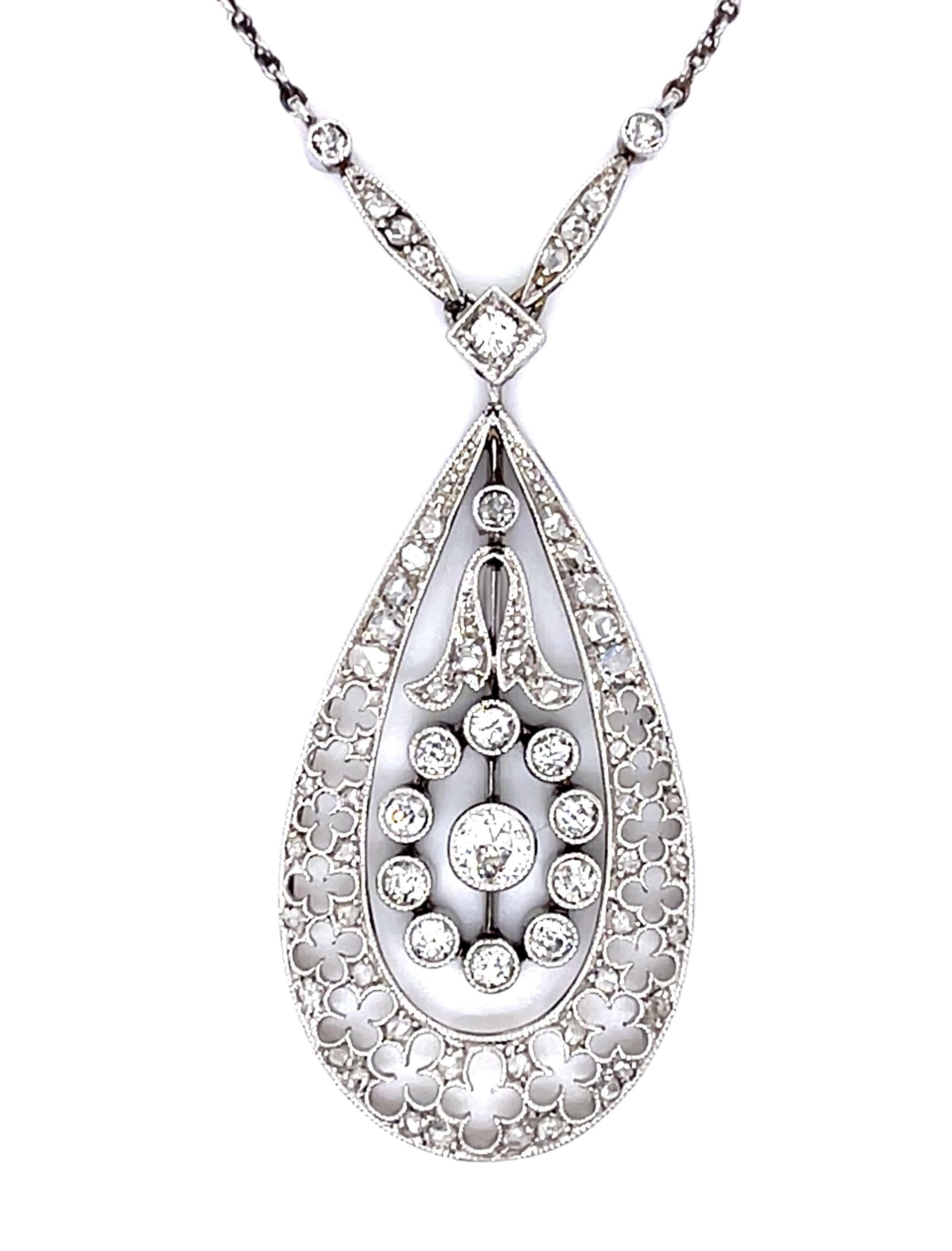 Original Art Deco 1.36ct Diamond PT+14KW Pendant 8.57g 18"