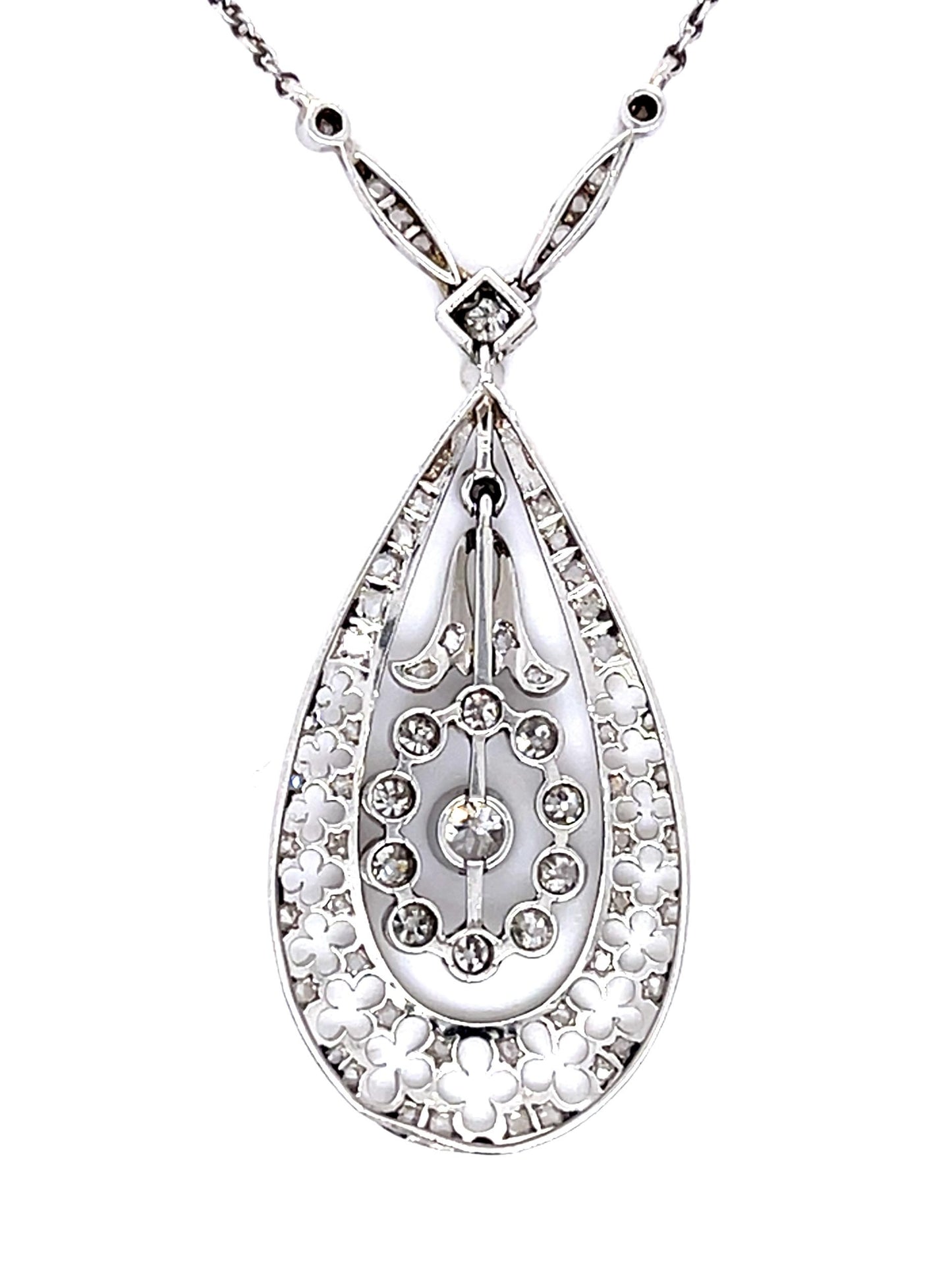 Original Art Deco 1.36ct Diamond PT+14KW Pendant 8.57g 18"