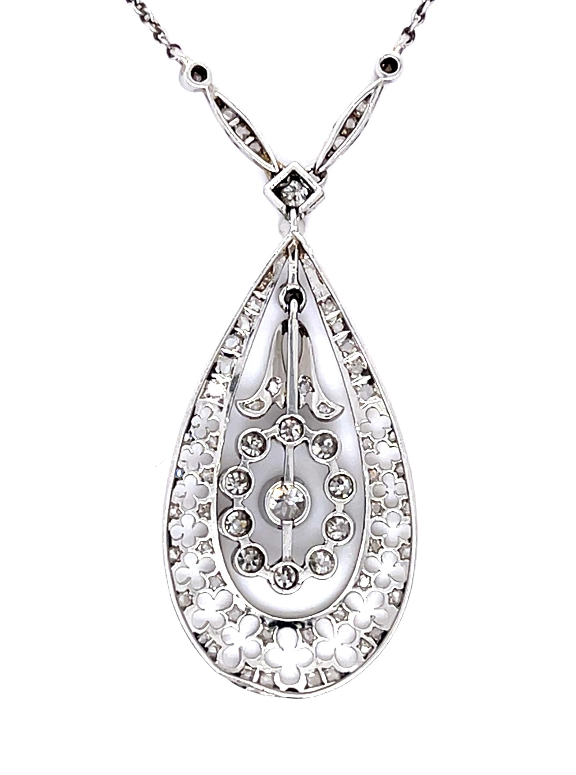 Original Art Deco 1.36ct Diamond PT+14KW Pendant 8.57g 18"