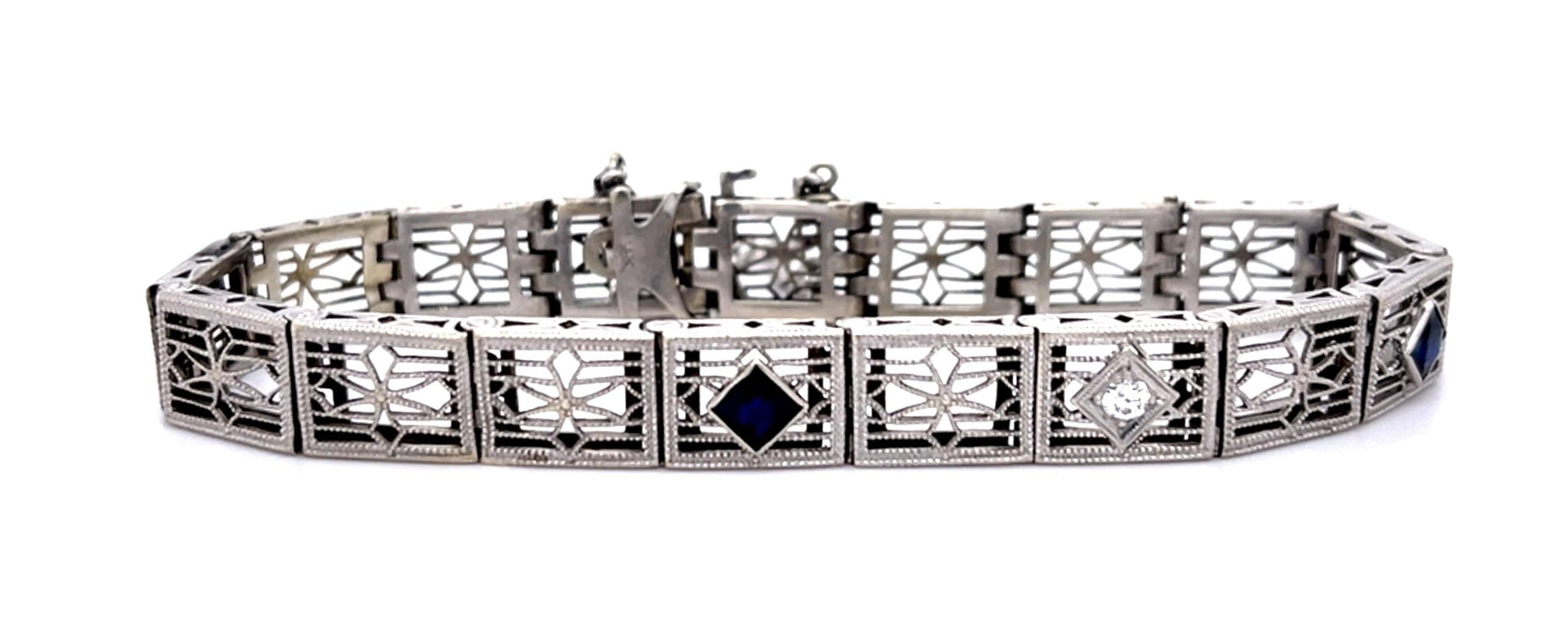 Original Art Deco .12ct Diamond 14KW Bracelet (Vintage 1930s)