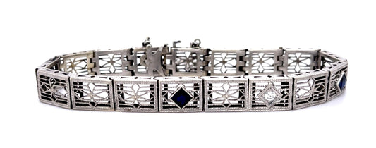 Original Art Deco .12ct Diamond 14KW Bracelet (Vintage 1930s)