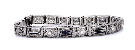 Original Art Deco .28ct Diamond 14KW Filigree Bracelet (Vintage 1930s)