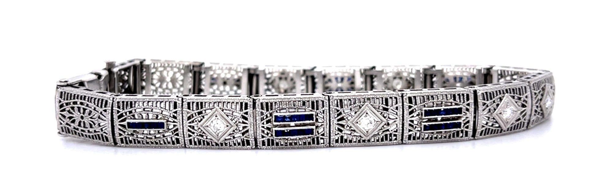 Original Art Deco .28ct Diamond 14KW Filigree Bracelet (Vintage 1930s)
