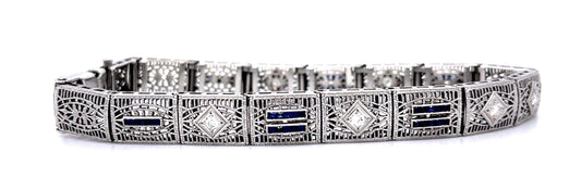 Original Art Deco .28ct Diamond 14KW Filigree Bracelet (Vintage 1930s)