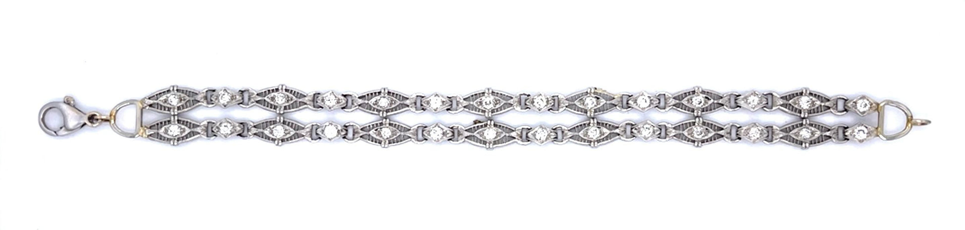 Art Deco 2.75ct Old European Diamond 14KW Double Bracelet (Antique 1920s)