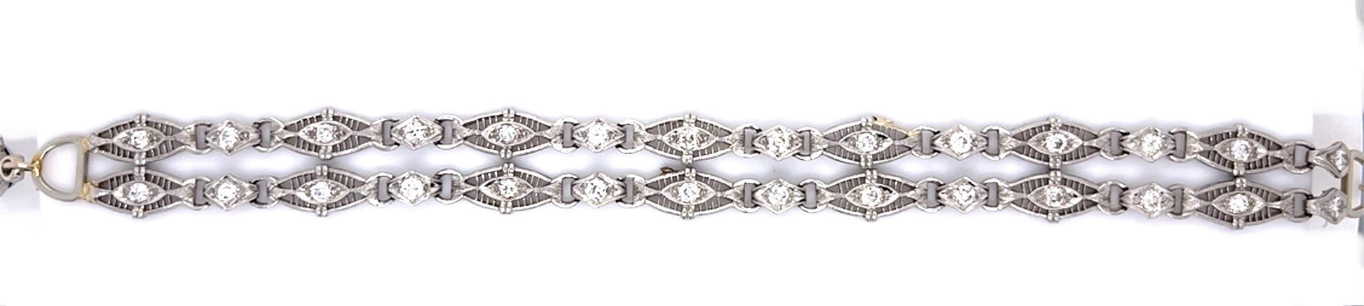 Art Deco 2.75ct Old European Diamond 14KW Double Bracelet (Antique 1920s)