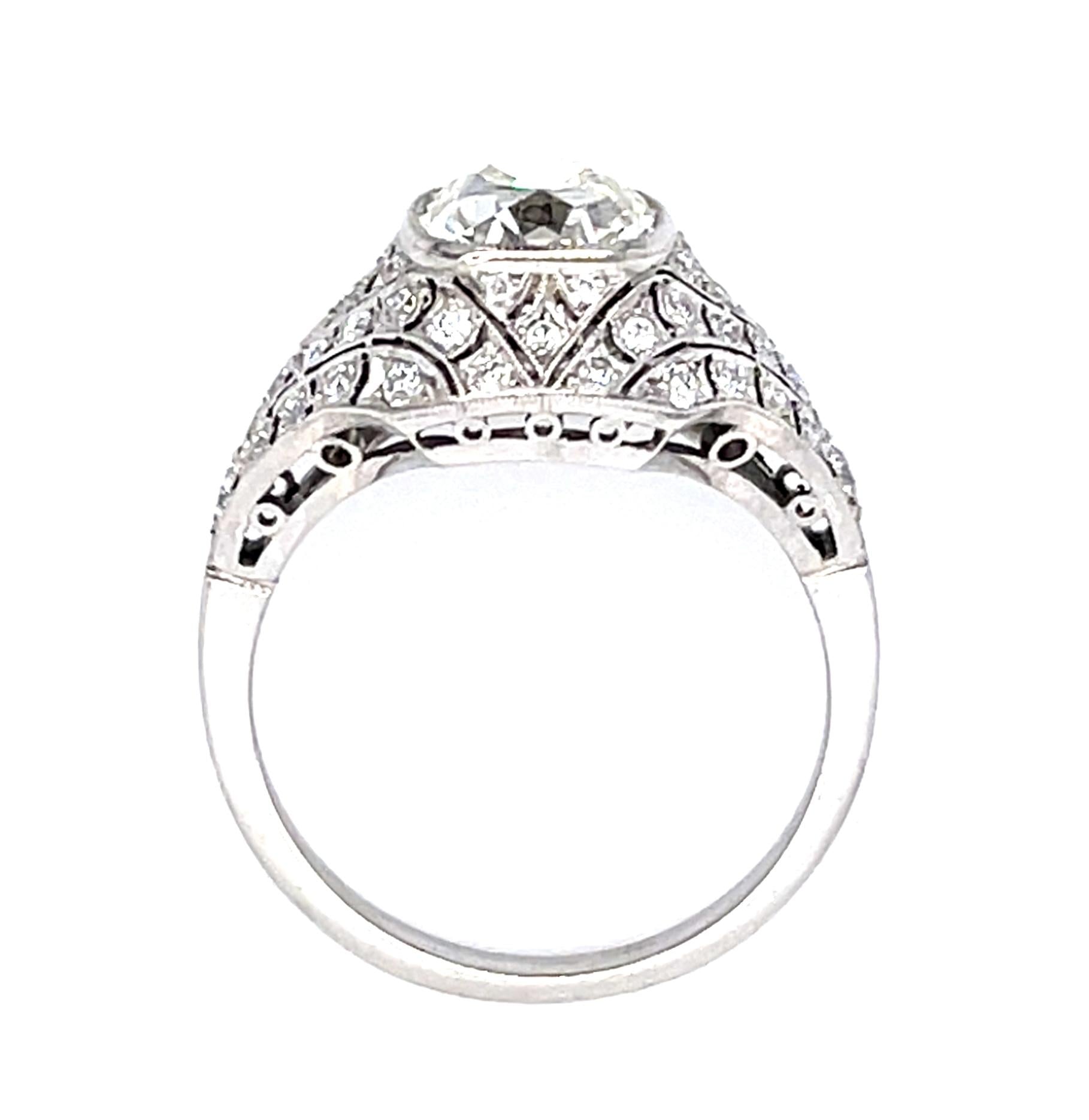 2.14ct Antique Cushion Diamond PT Handmade Ring .75ct SD