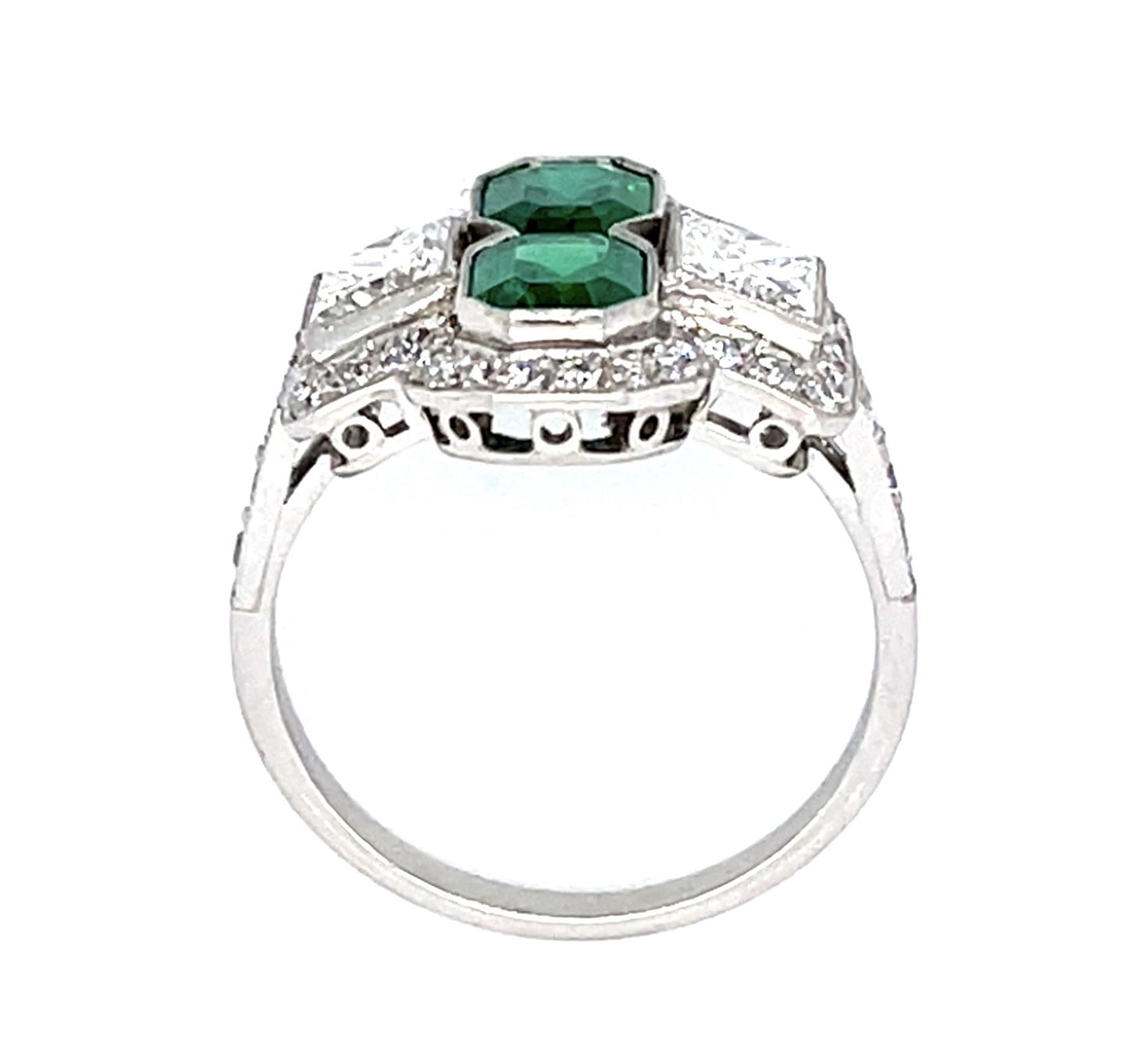 1.10ct Emerald 1.15ct (2 Princess Diamonds) Platinum Handmade Ring .51ct SD