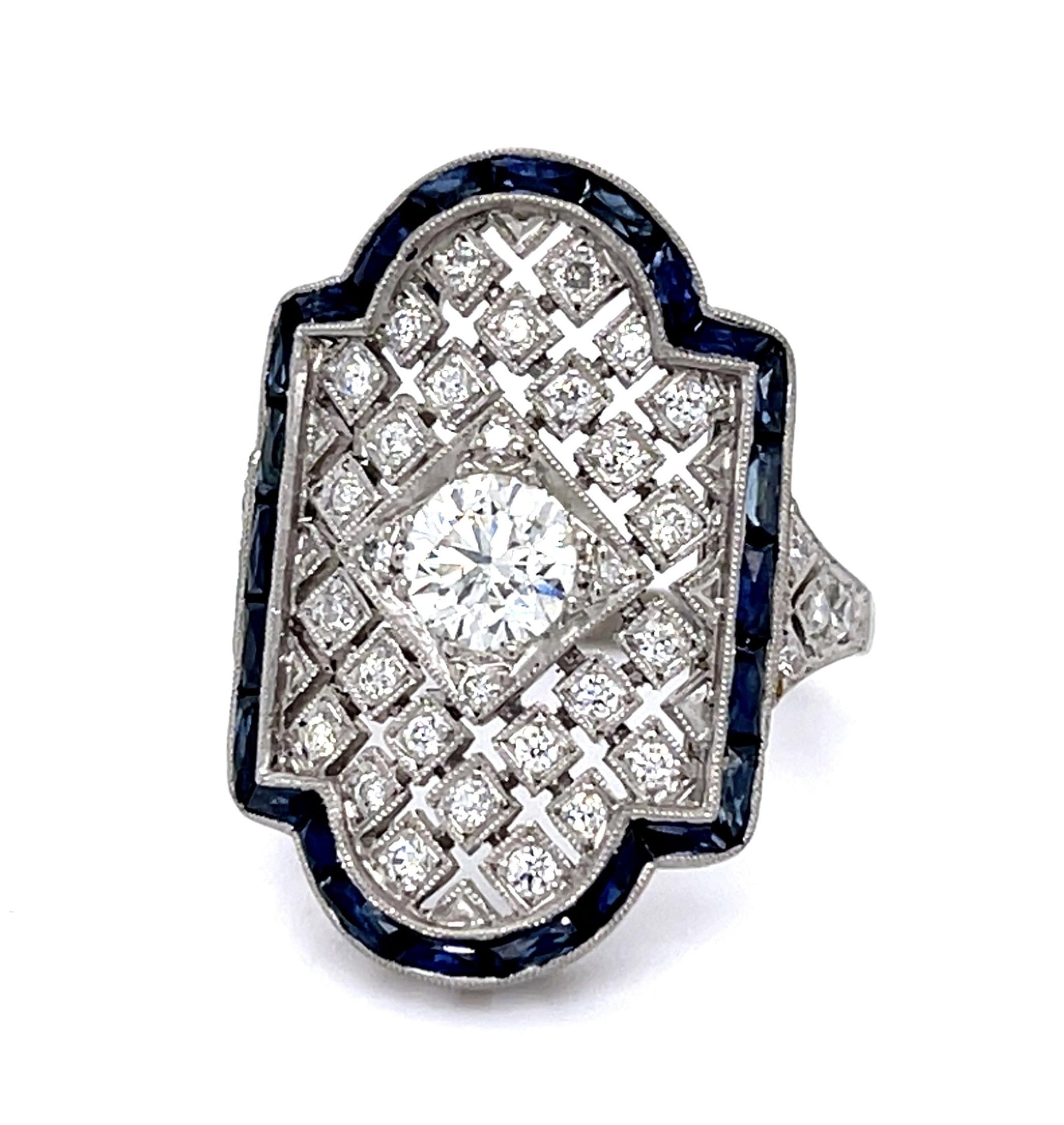 .56ct Old European Diamond 2.70ct Sapphire PT Handmade Ring .53ct SD