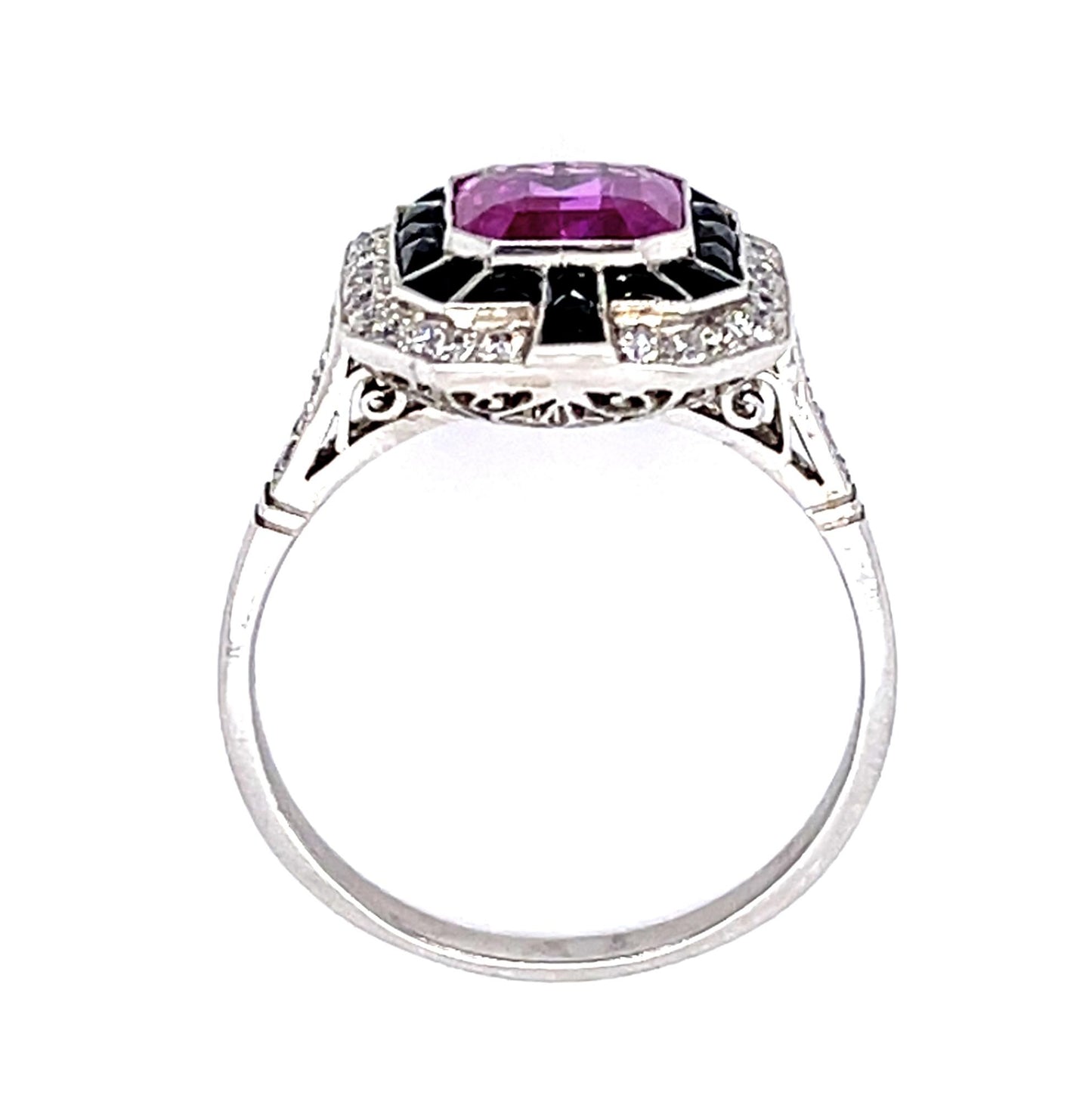 2.09ct Pink Sapphire .40ct Diamond French-cut Onyx PT Handmade Ring