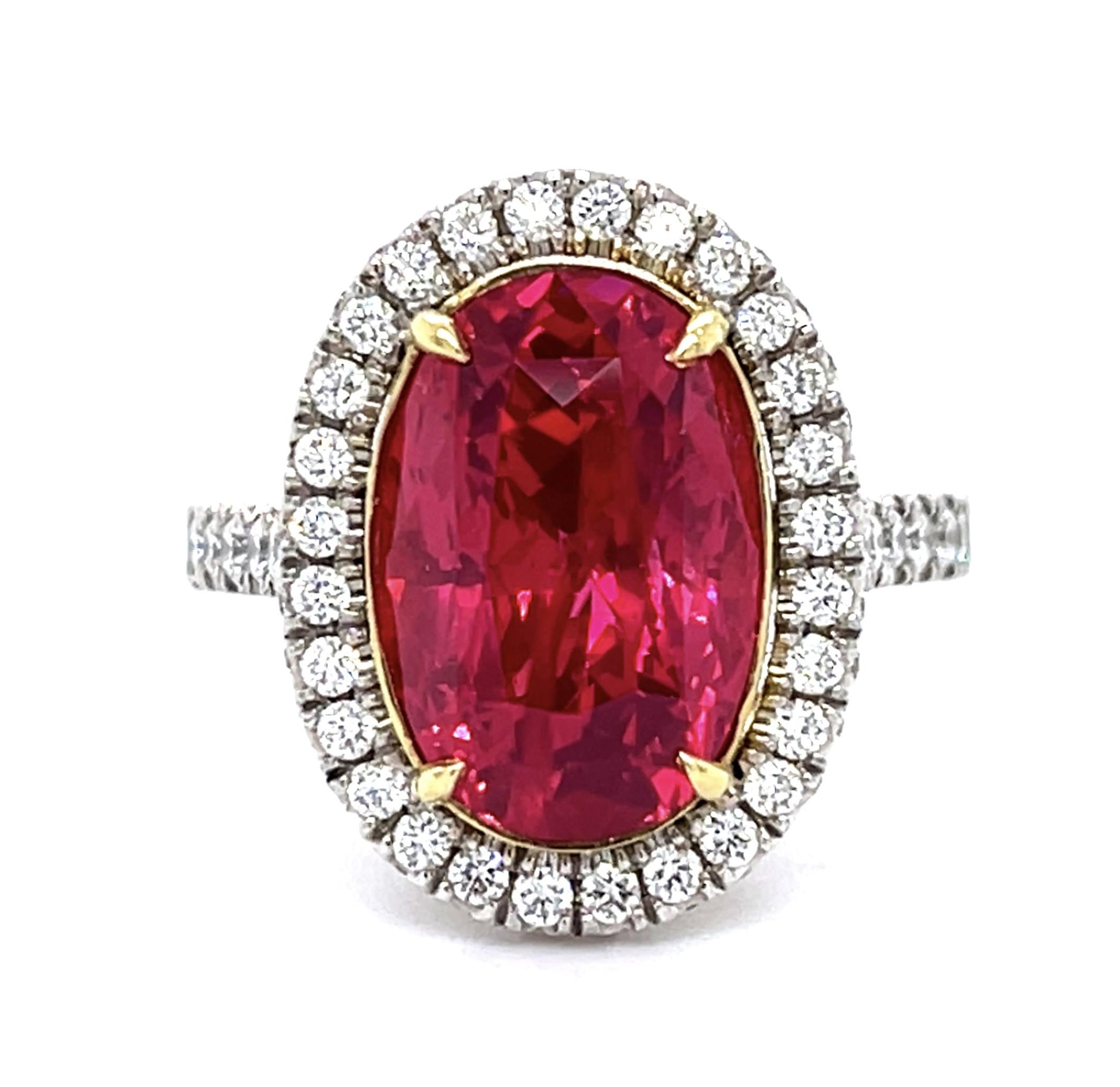 6.41ct GIA Red Spinel 1.30ct Diamond PT Ring