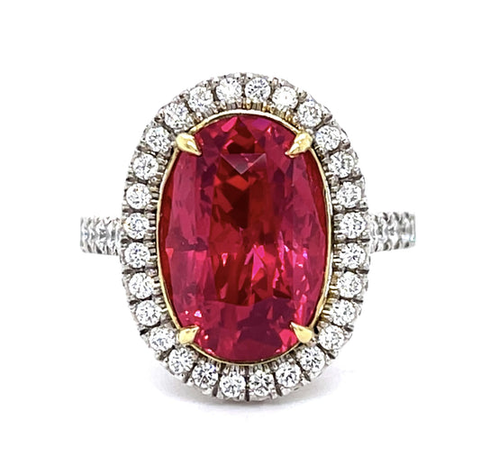 6.41ct GIA Red Spinel 1.30ct Diamond PT Ring