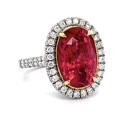 6.41ct GIA Red Spinel 1.30ct Diamond PT Ring