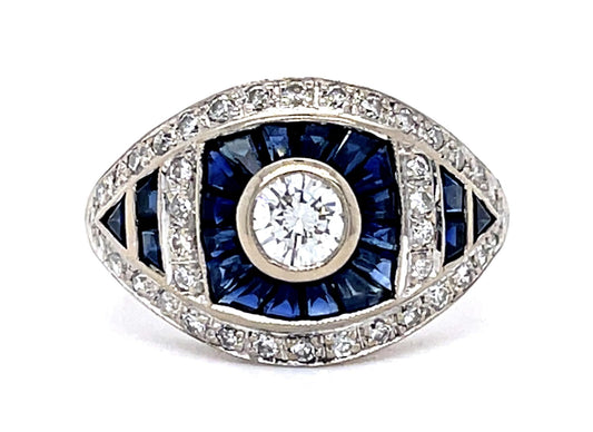 .25ct Round Center Diamond 1.80ct Sapphire 18KW Handmade Ring .85ct SD