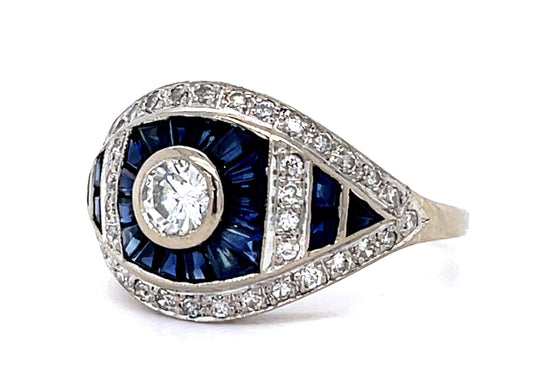 .25ct Round Center Diamond 1.80ct Sapphire 18KW Handmade Ring .85ct SD