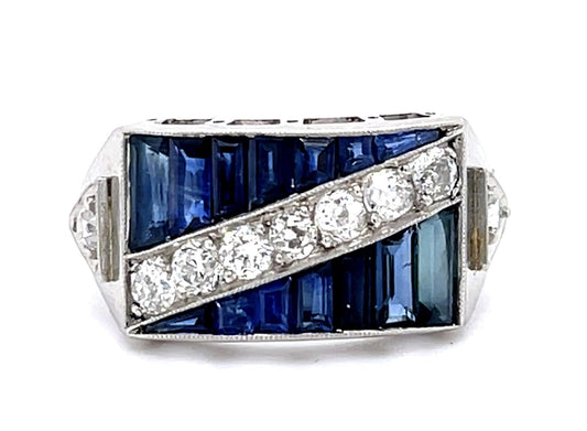 2.62ct Sapphire .59ct Old Mine Diamond PT Handmade Ring