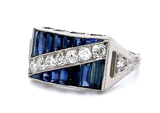 2.62ct Sapphire .59ct Old Mine Diamond PT Handmade Ring