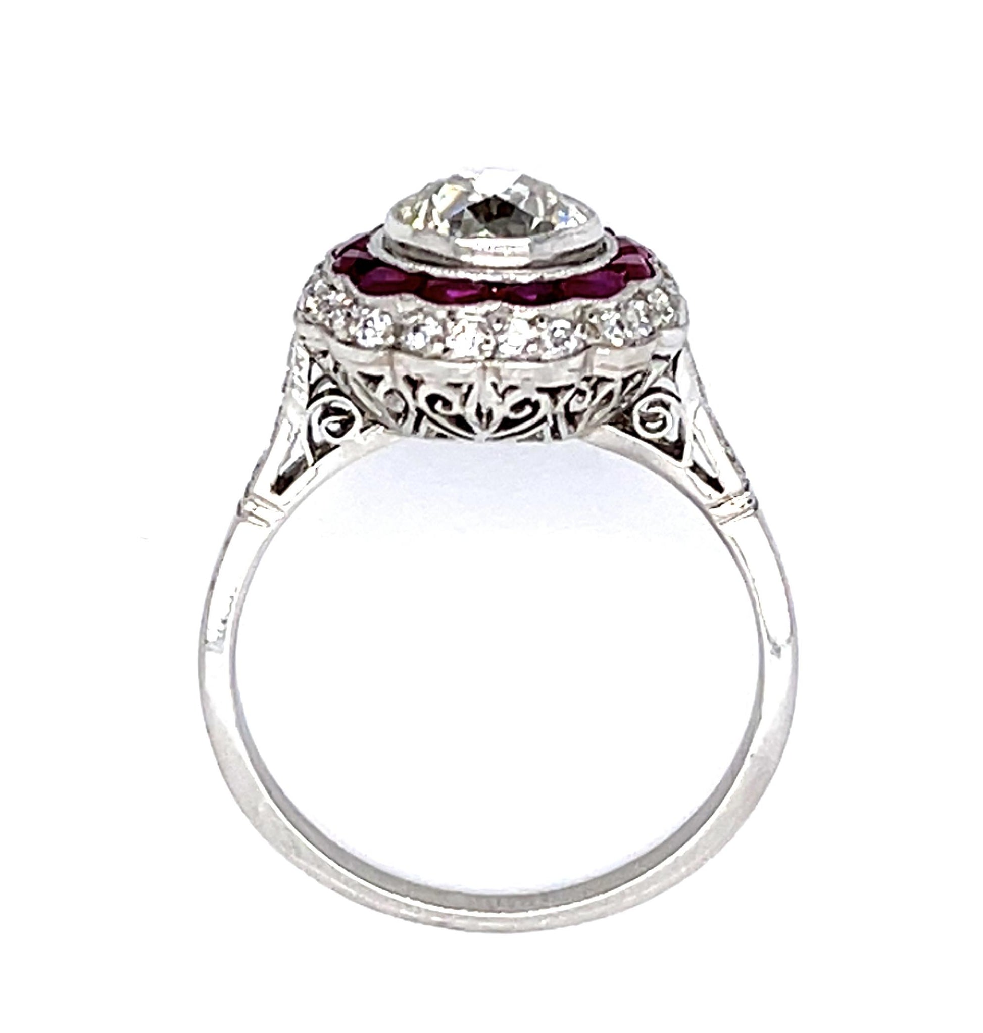 1.50ct Old European Diamond 1.20ct Ruby PT Handmade Ring .39ct SD