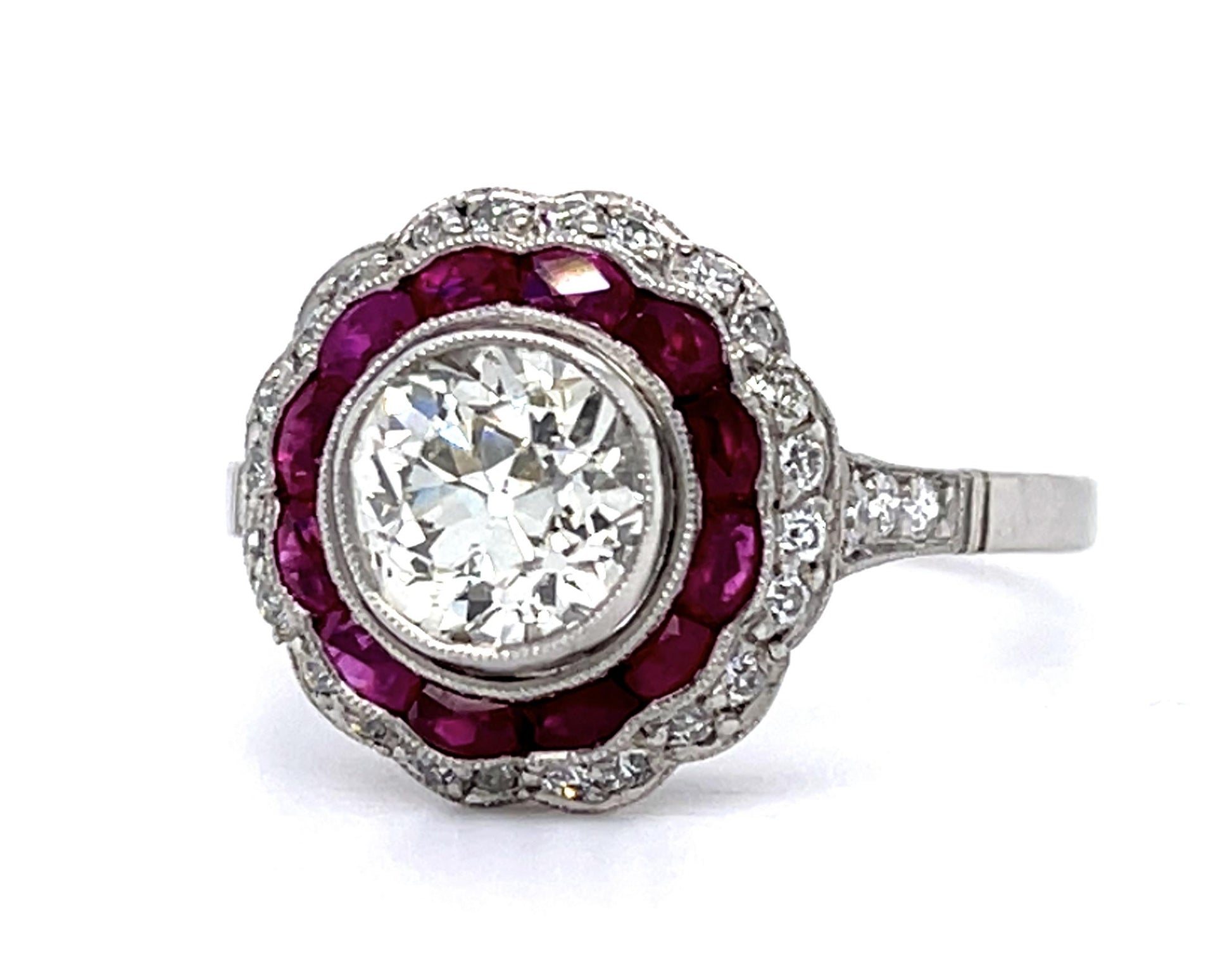 1.50ct Old European Diamond 1.20ct Ruby PT Handmade Ring .39ct SD