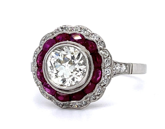 1.50ct Old European Diamond 1.20ct Ruby PT Handmade Ring .39ct SD
