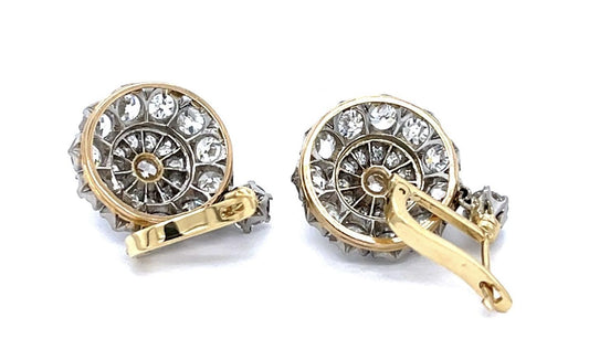 1.65ct (4 Old European Diamonds) PT+18KY Cluster Earrings 5.10ct (46 Diamonds)