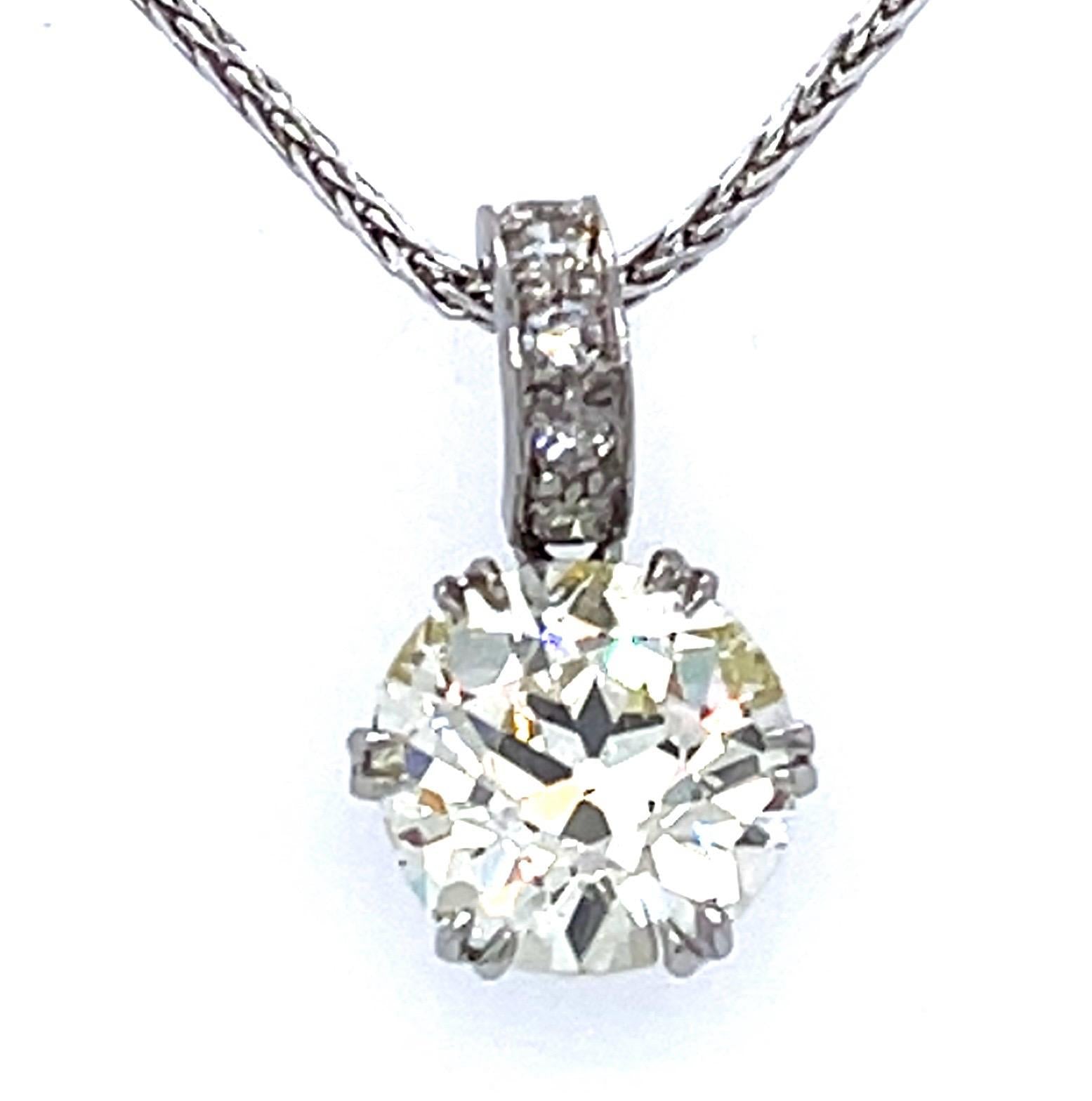 2.69ct Old European Diamond PT Handmade Pendant 5.16g 14KY Chain