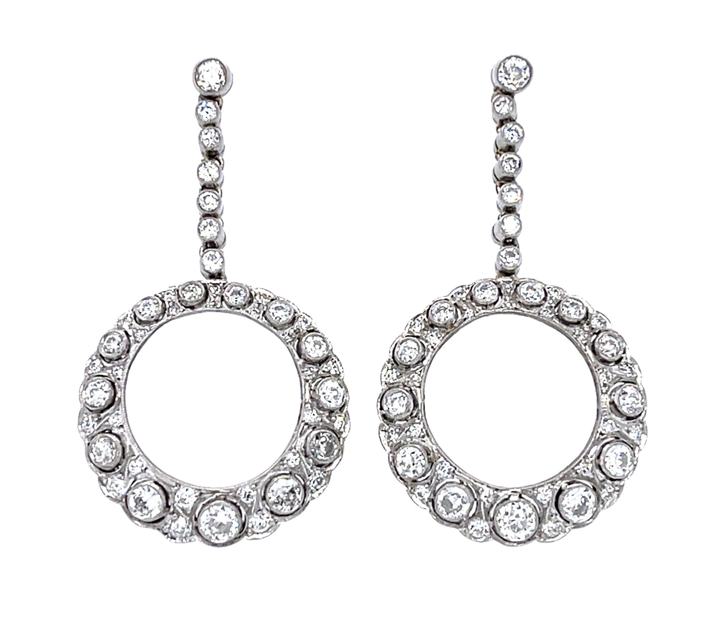 2.43ct Old European Diamond PT Handmade Hoop Earrings
