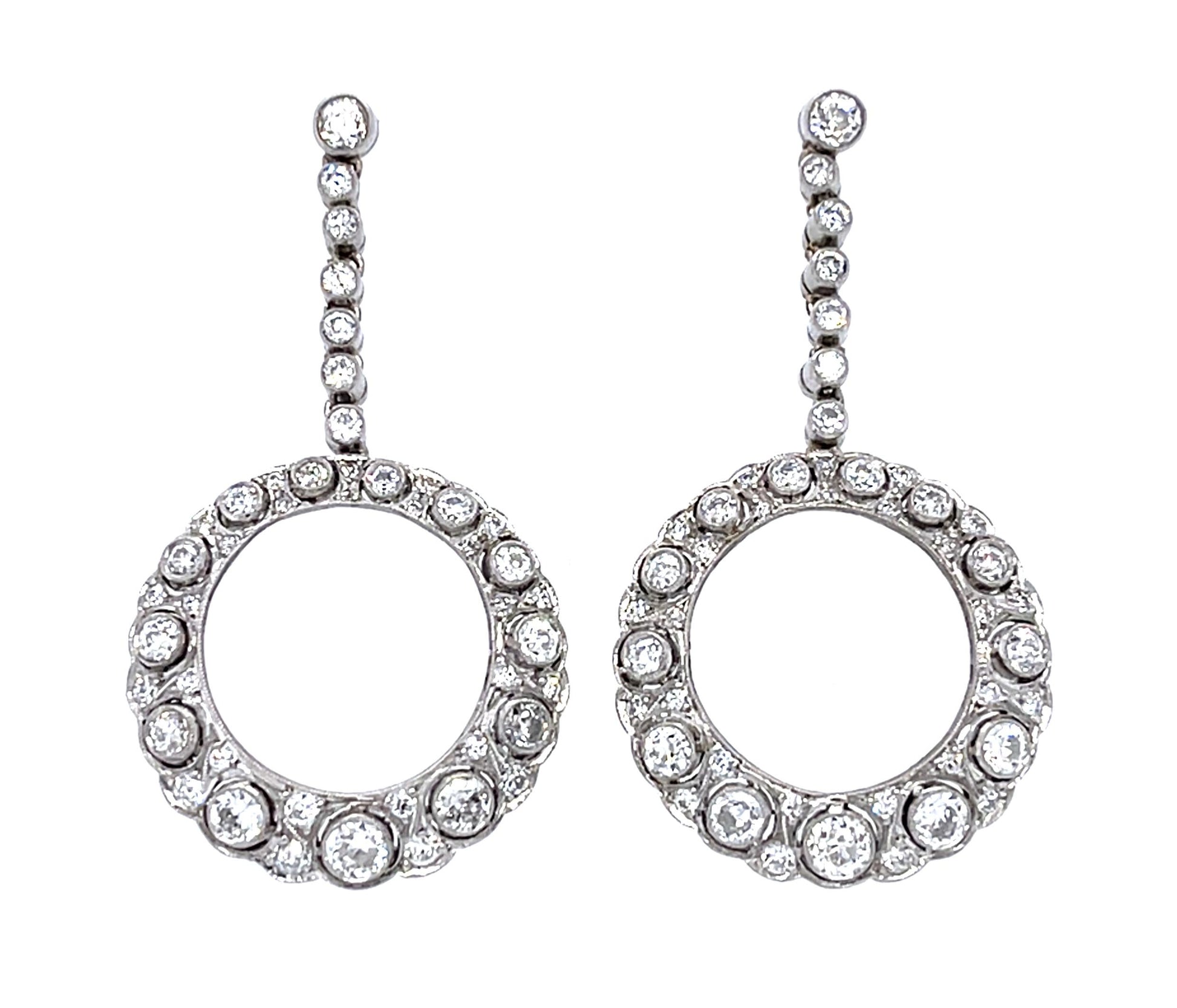 2.43ct Old European Diamond PT Handmade Hoop Earrings