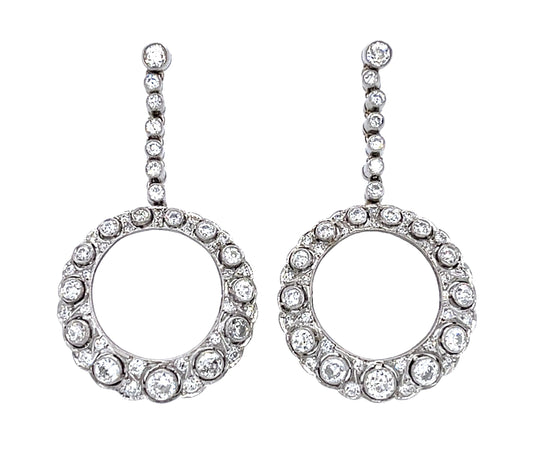 2.43ct Old European Diamond PT Handmade Hoop Earrings