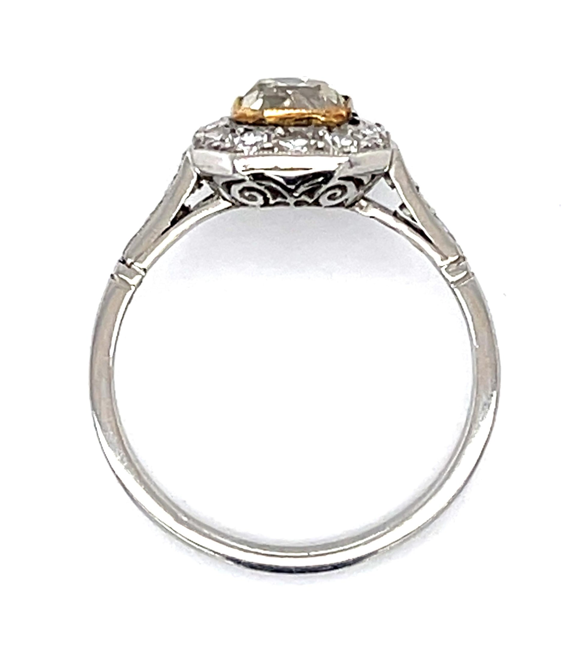 .92ct Old Mine Light Fancy Yellow Diamond PT Handmade Ring .58ct SD