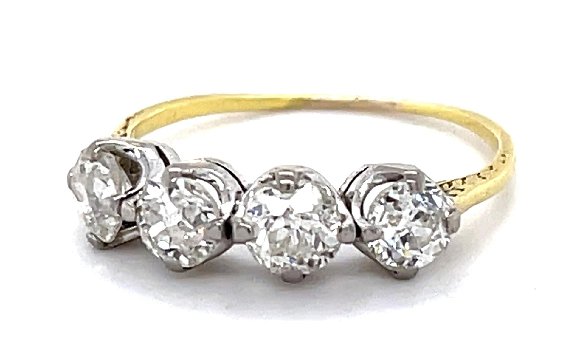 Art Deco 1.20ct Old Mine Diamond PT Four Stone Ring (Vintage 1930s)
