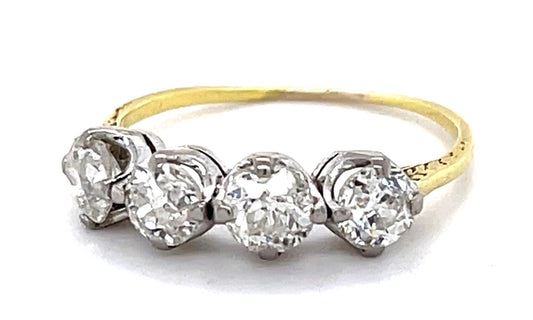 Art Deco 1.20ct Old Mine Diamond PT Four Stone Ring (Vintage 1930s)