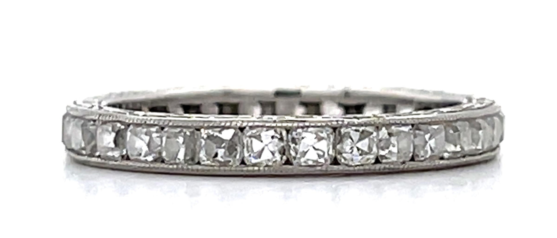 2ct Old Mine Diamond Platinum Hand Engraved + Handmade Band