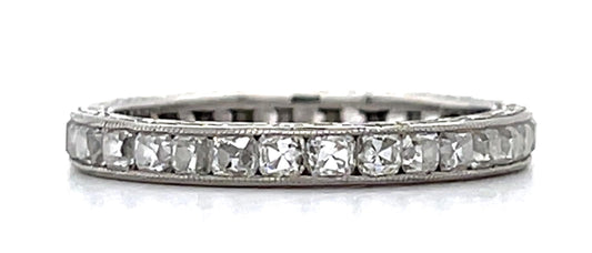 2ct Old Mine Diamond Platinum Hand Engraved + Handmade Band