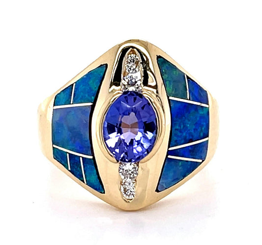 Tanzanite + Inlaid Opal 14KY Ring 8.20g 7 Size