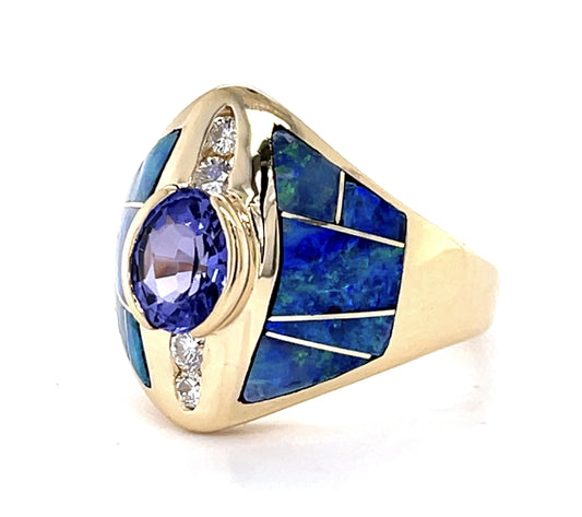 Tanzanite + Inlaid Opal 14KY Ring 8.20g 7 Size