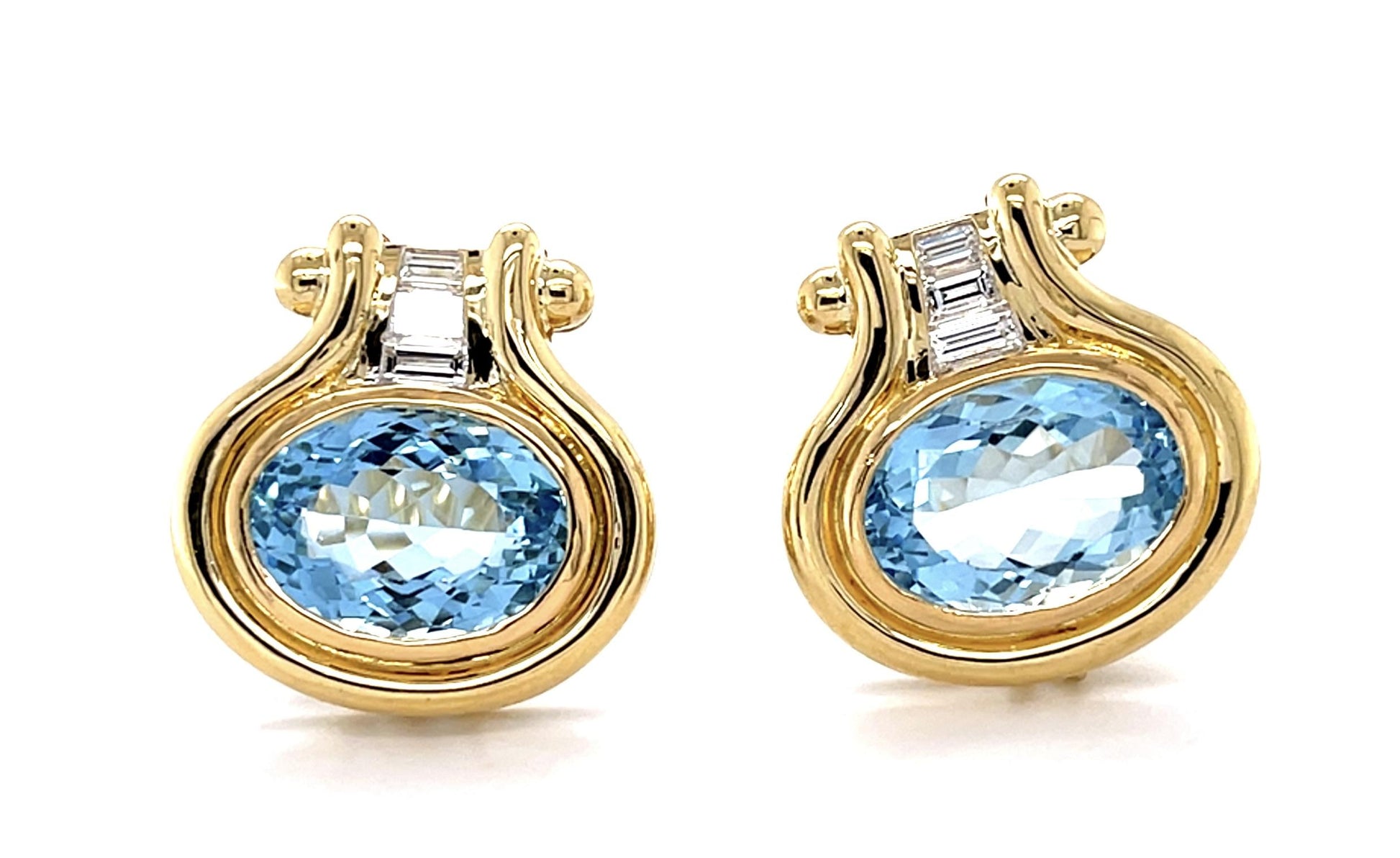 12ct Aquamarine .76ct Diamond 18KY Earrings