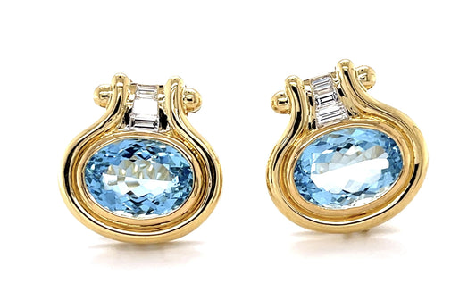 12ct Aquamarine .76ct Diamond 18KY Earrings