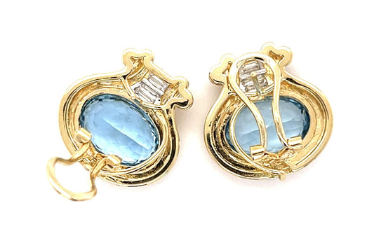 12ct Aquamarine .76ct Diamond 18KY Earrings