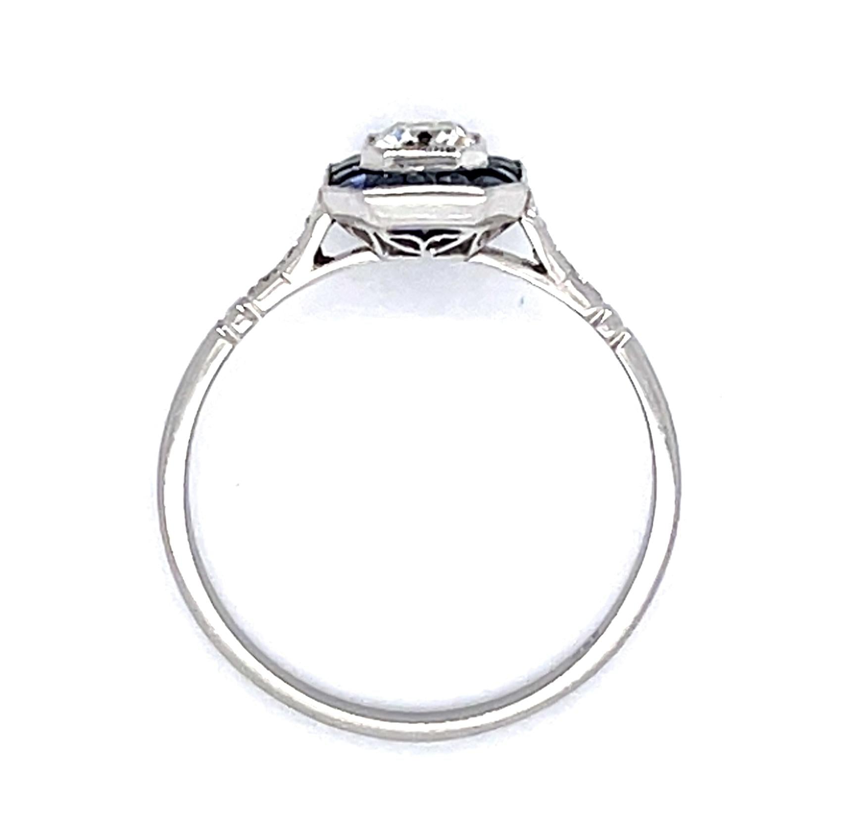 .35ct Antique Cushion Diamond .52ct Sapphire PT Handmade Ring
