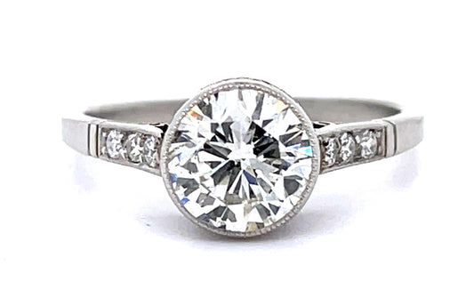 1.26ct Round Diamond PT Handmade Ring .24ct SD
