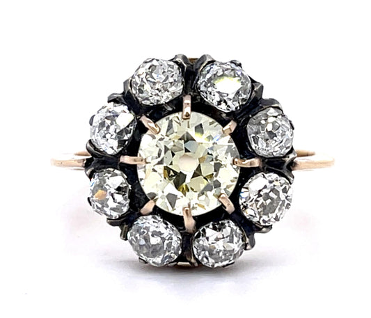 1.64ct Fancy Yellow Old Mine Dia (No Cert) 14KY+Silver Handmade Ring 1.70ct SD