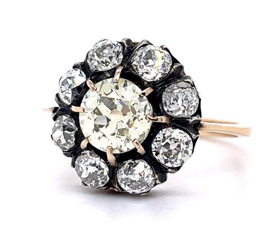 1.64ct Fancy Yellow Old Mine Dia (No Cert) 14KY+Silver Handmade Ring 1.70ct SD