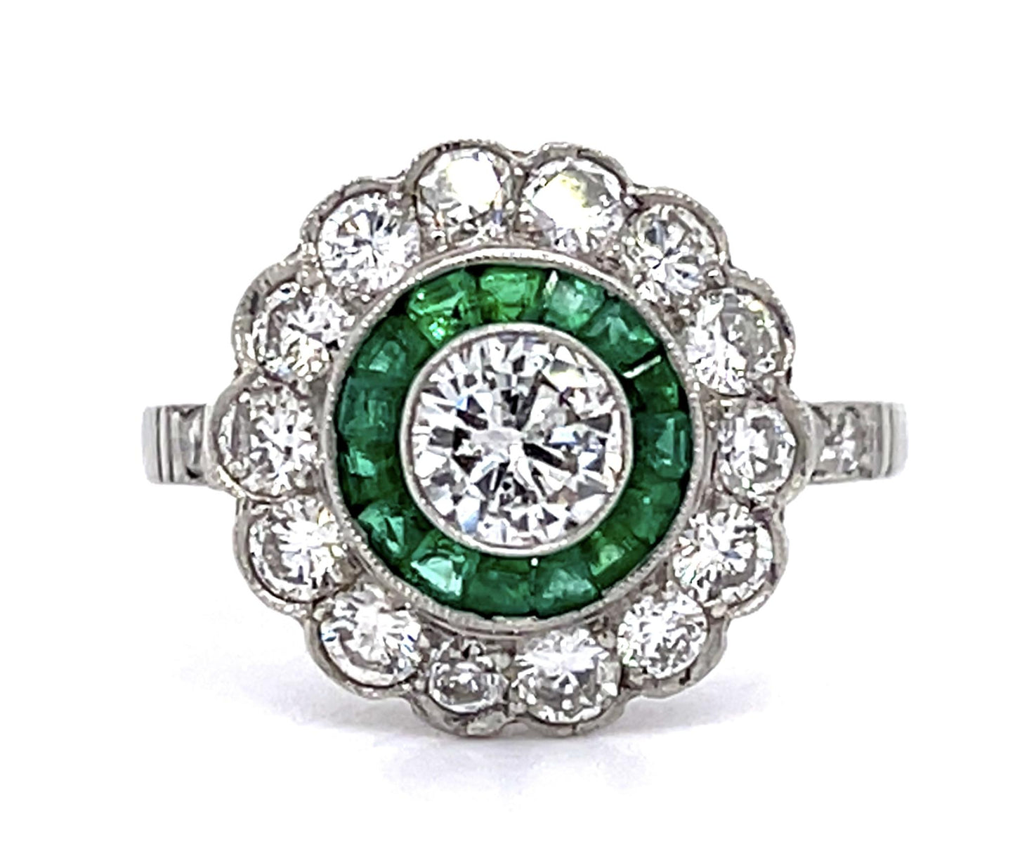 .37ct Diamond .44ct Emerald PT Handmade Ring 1.10ct SD