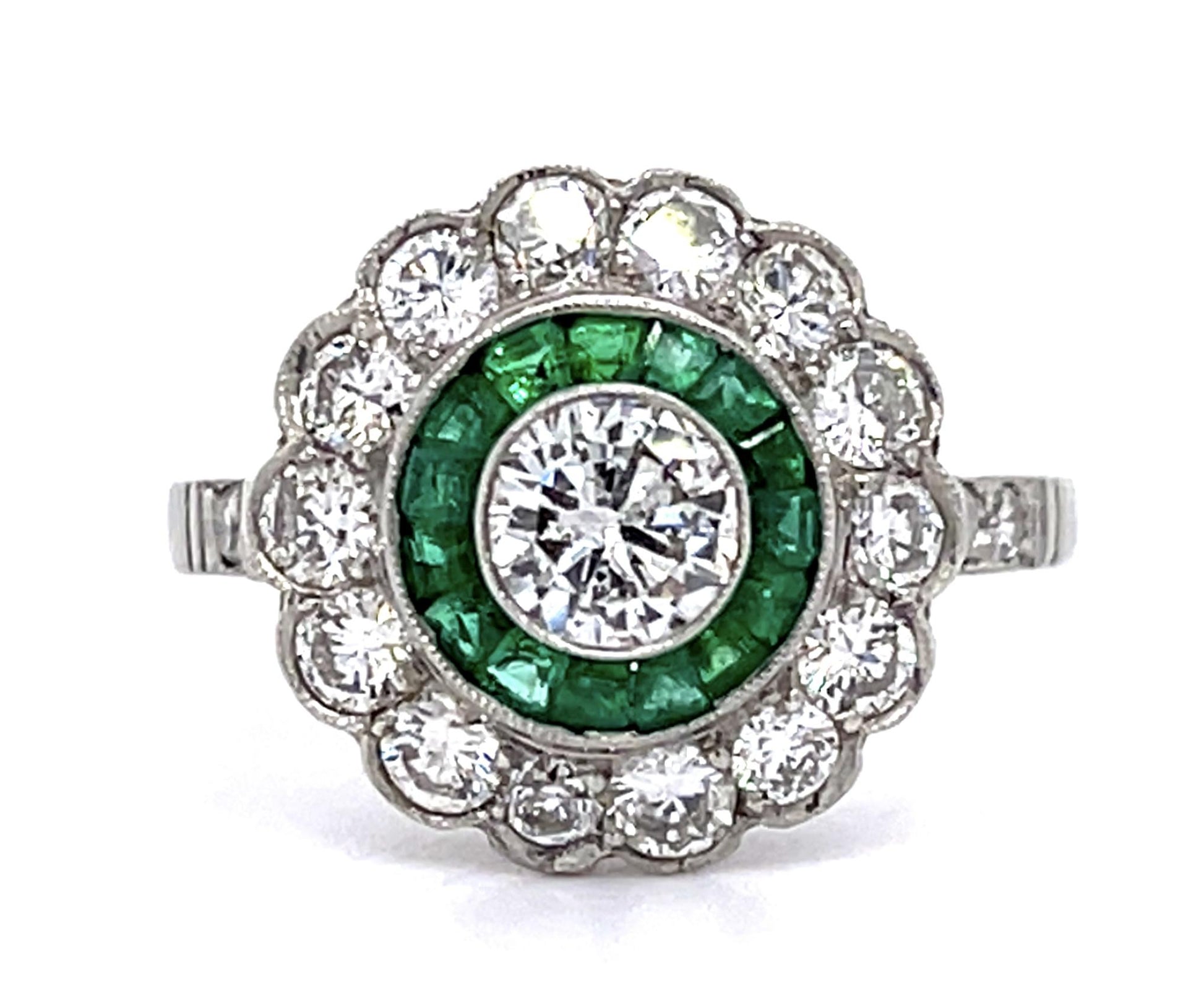 .37ct Diamond .44ct Emerald PT Handmade Ring 1.10ct SD