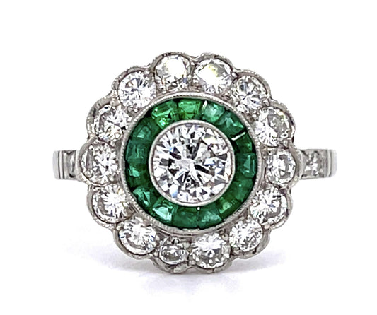 .37ct Diamond .44ct Emerald PT Handmade Ring 1.10ct SD