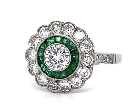 .37ct Diamond .44ct Emerald PT Handmade Ring 1.10ct SD