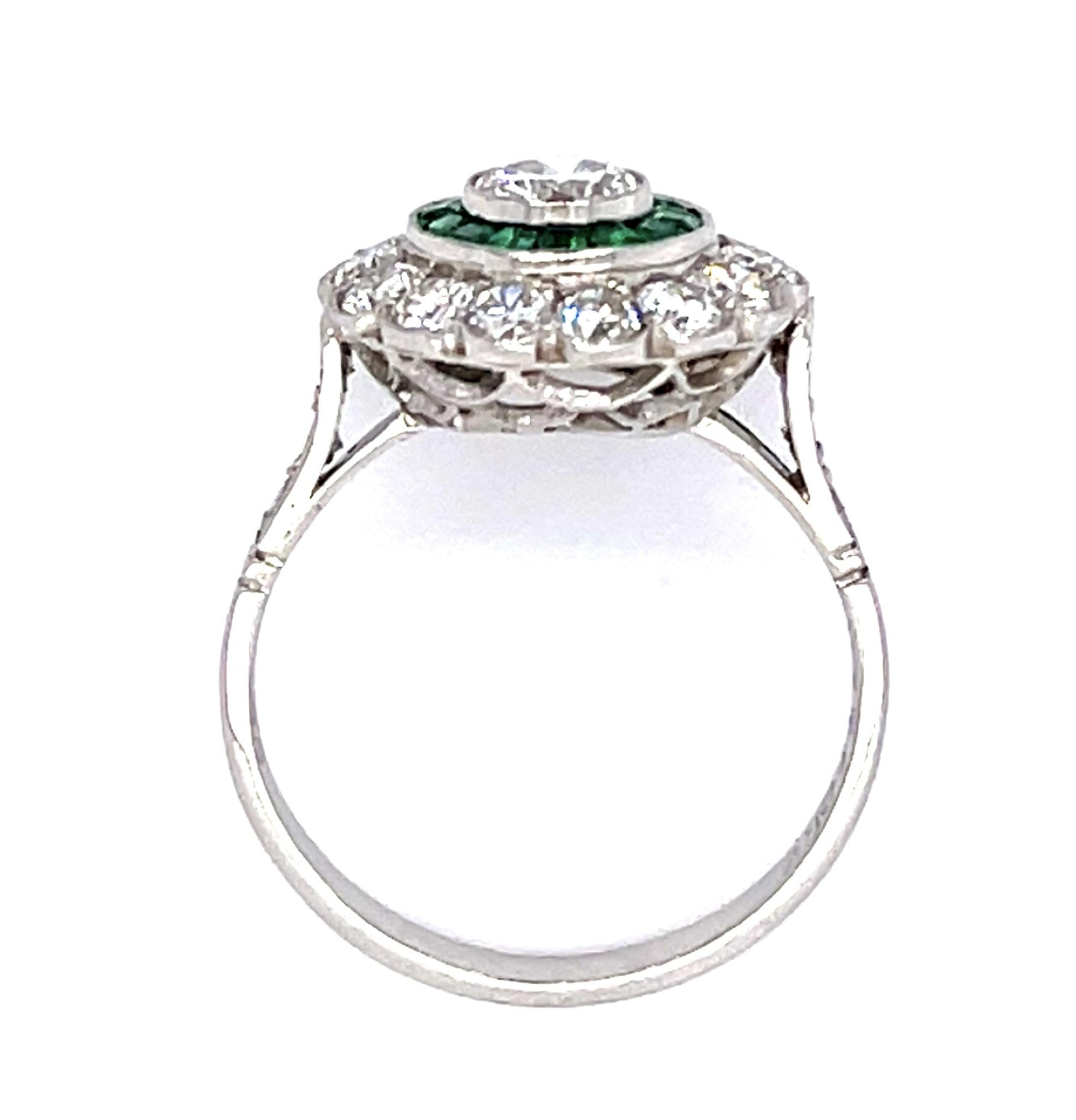 .37ct Diamond .44ct Emerald PT Handmade Ring 1.10ct SD